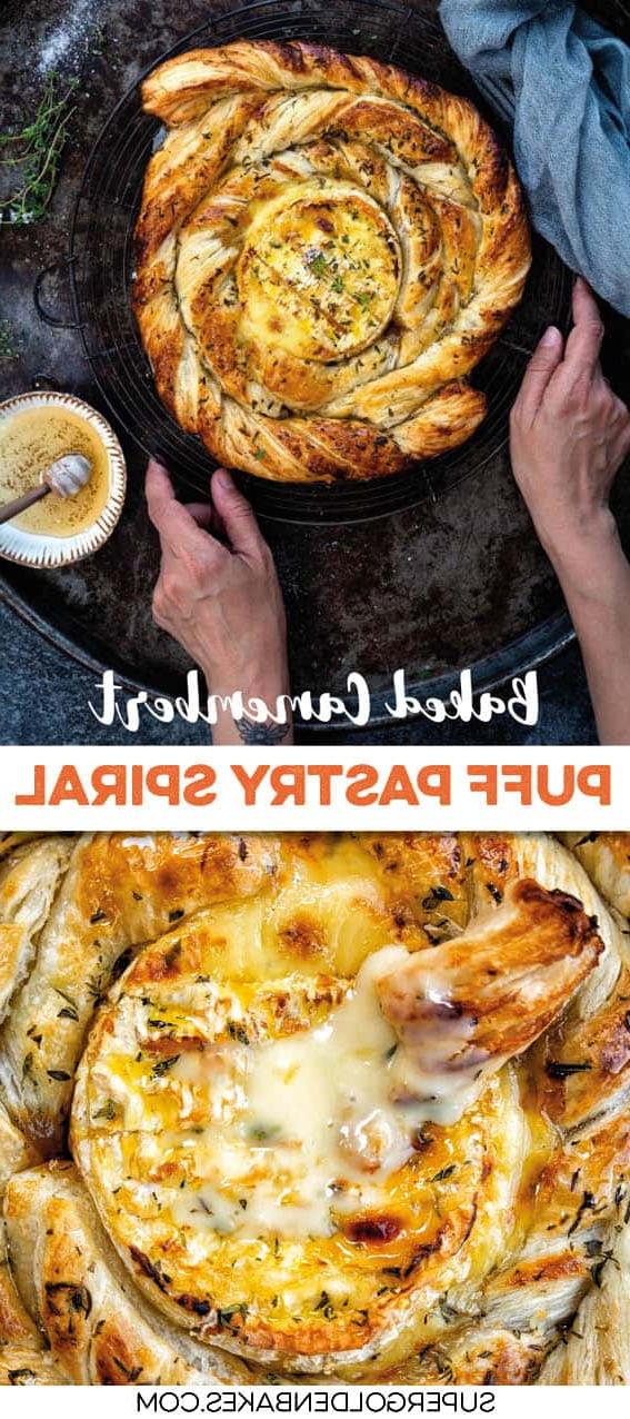 ψητό καμαμπέρ περιτριγυρισμένο από μελωμένες στριφτές σφολιάτες