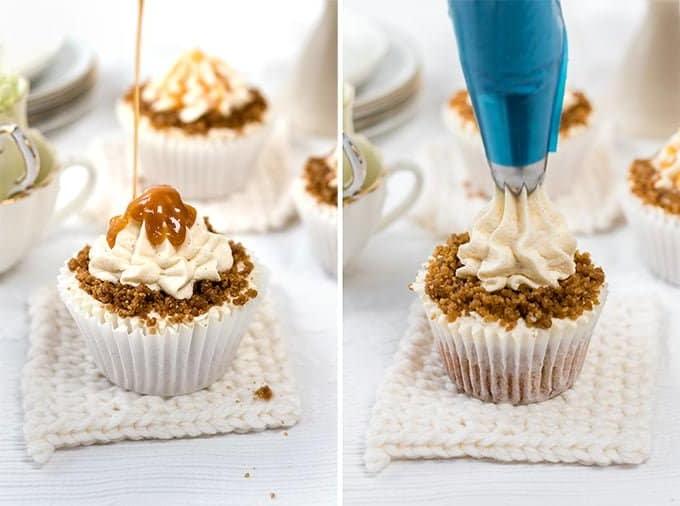 Cupcakes μήλου με καραμέλα, επικάλυψη streusel και σάλτσα καραμέλας