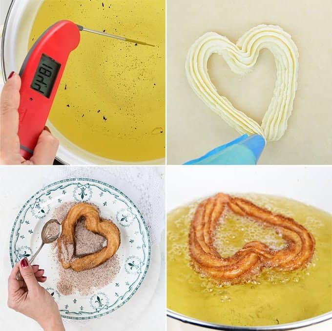 Vegan churros σε σχήμα καρδιάς βήμα προς βήμα