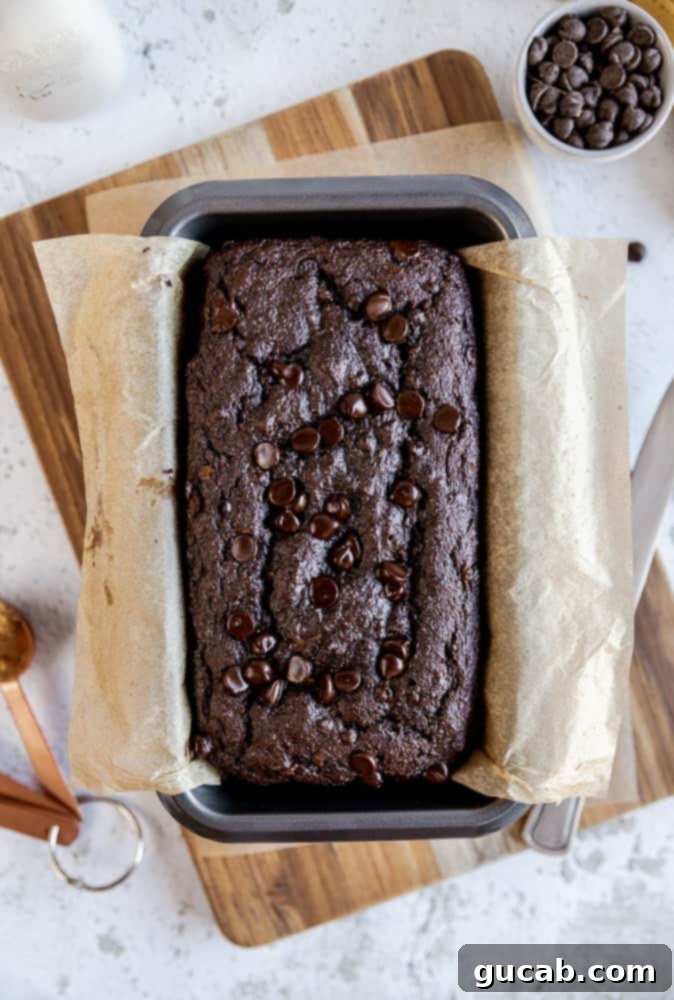 15 Decadent Cacao Delights 13 a delicious loaf of paleo chocolate banana bread, sliced to reveal its moist, fudgy interior with chocolate chips