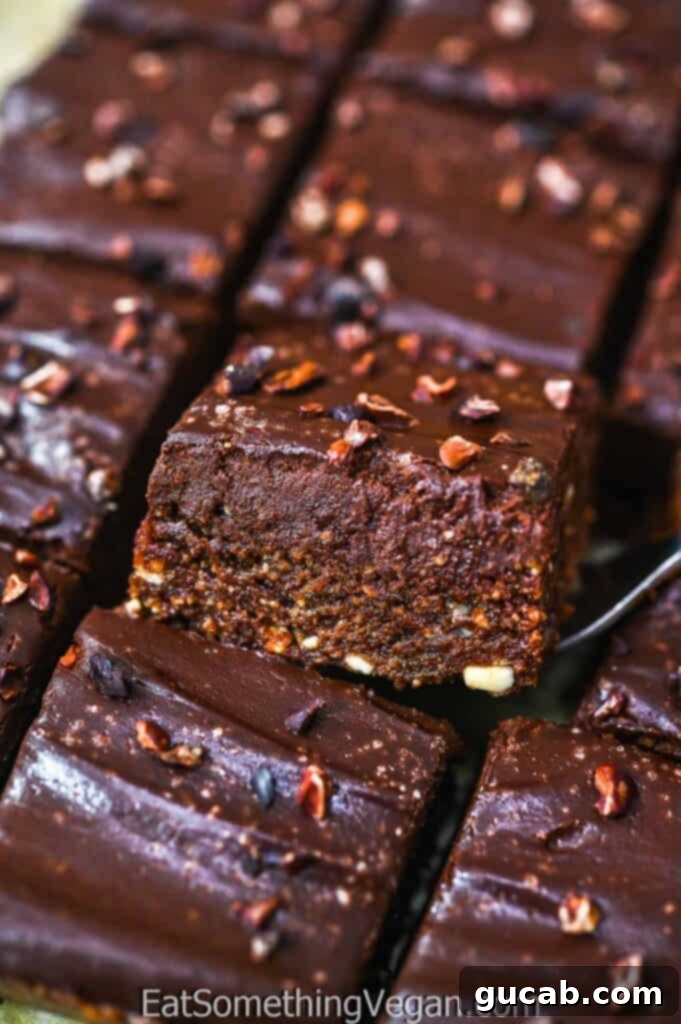 15 Decadent Cacao Delights 8 a perfectly cut hazelnut chocolate square, revealing layers of rich chocolate and nutty goodness