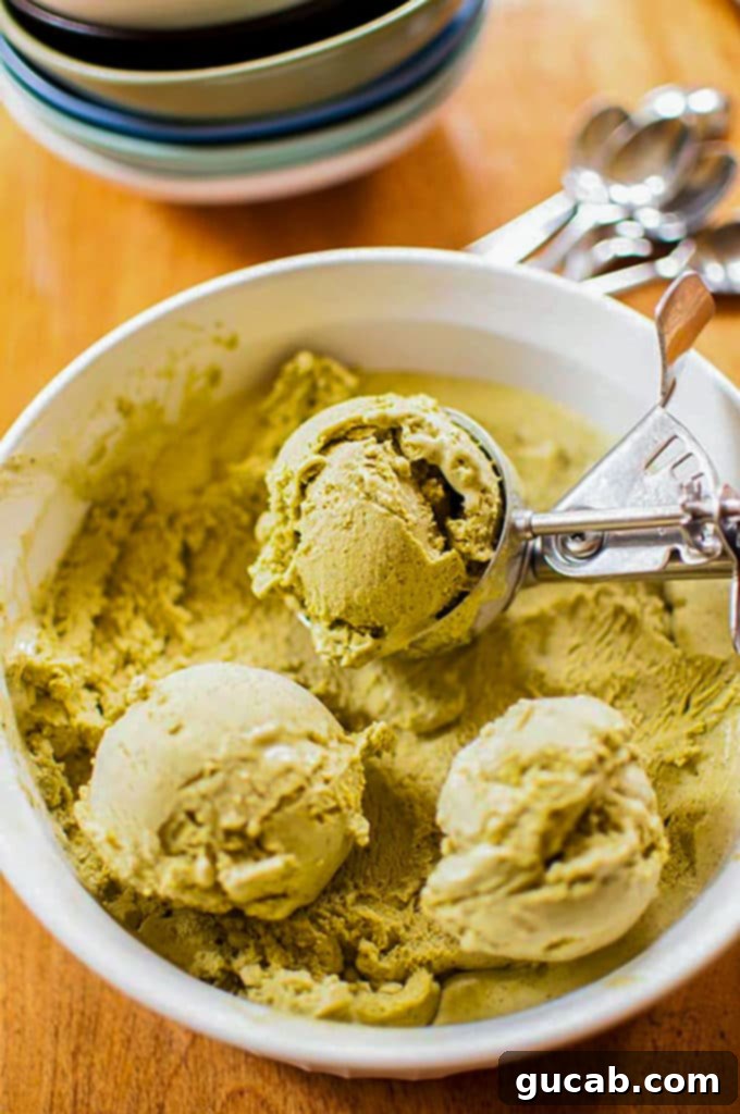 21 Must-Try Cuisinart Ice Cream Maker Recipes 11 a scoop of matcha ice cream in a bowl