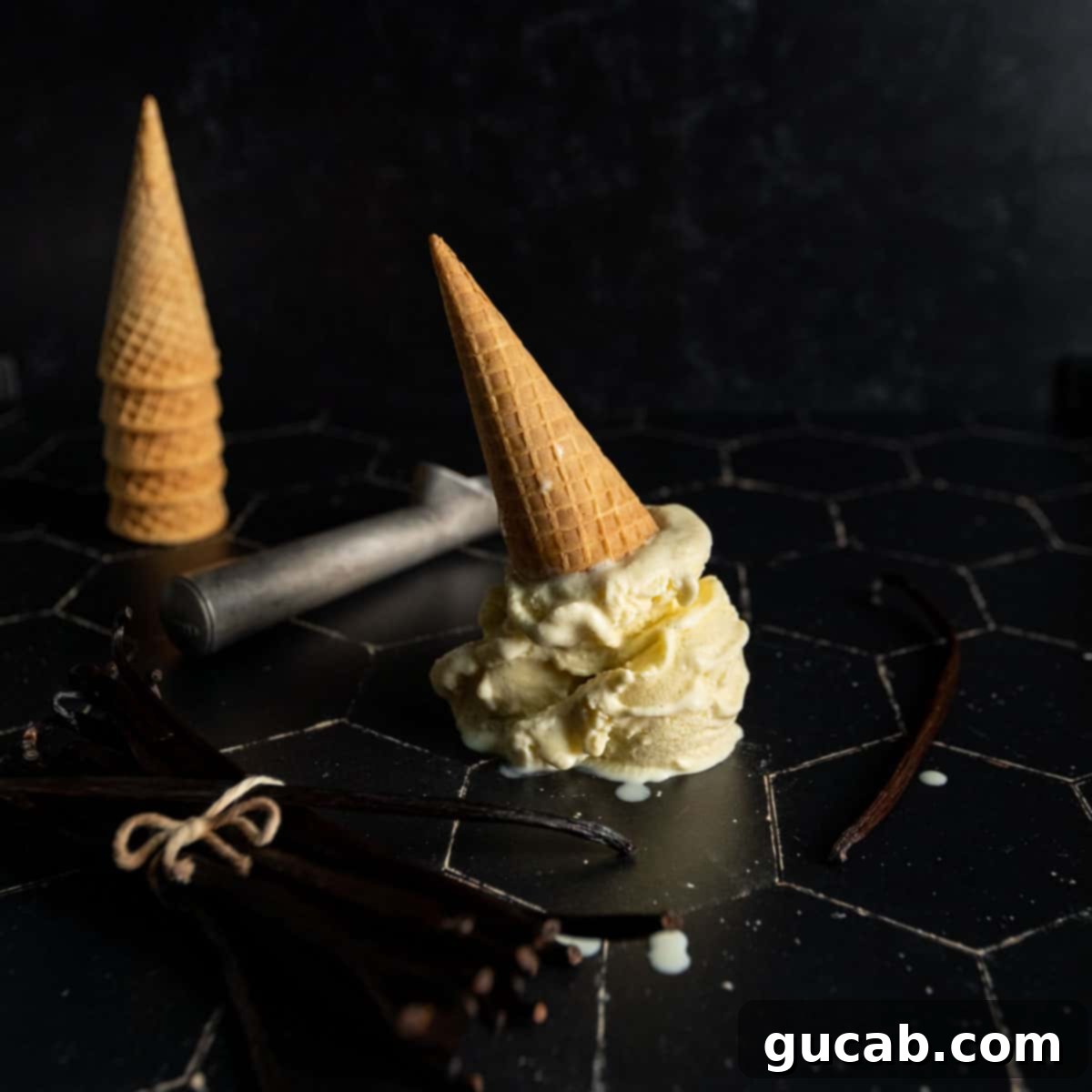 21 Must-Try Cuisinart Ice Cream Maker Recipes 6 an upside down cone of vanilla ice cream