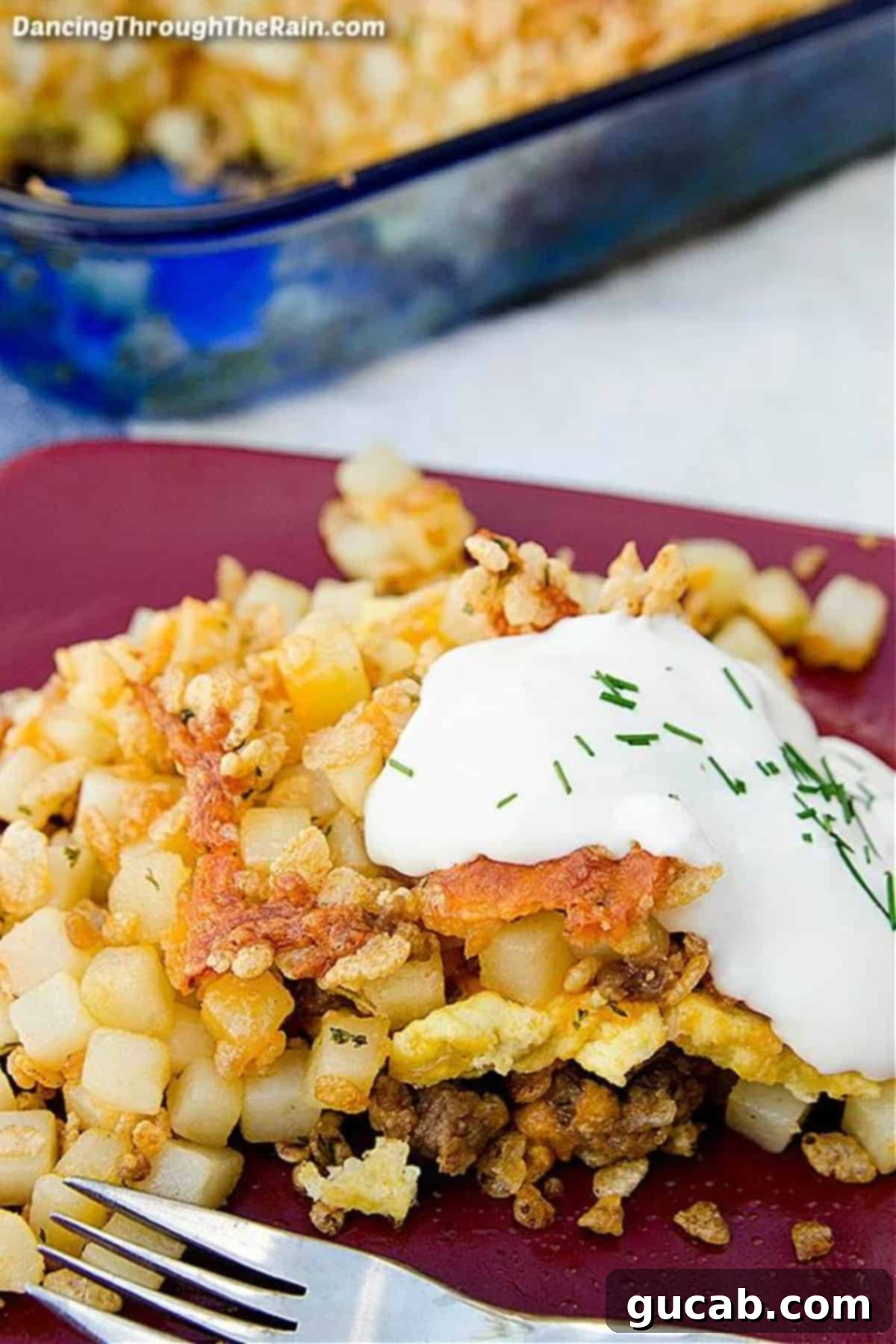35 Incredible Ground Sausage Creations 15 Golden hashbrown casserole with sausage, eggs, and cheese