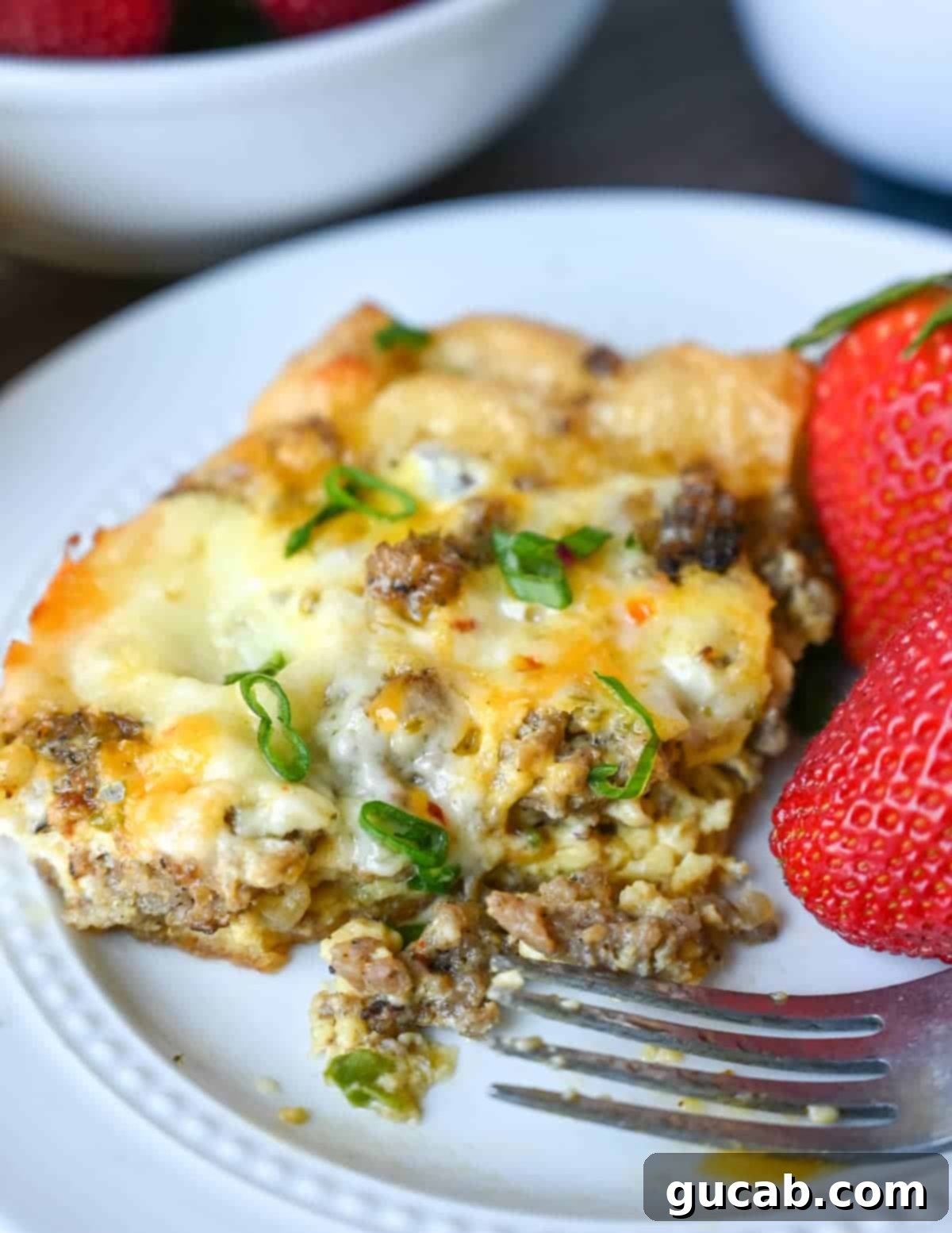a golden brown sausage crescent roll casserole
