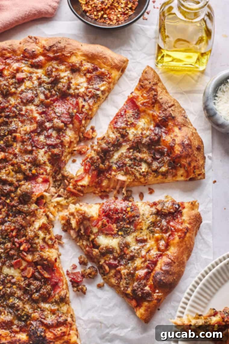 a delicious meat lovers pizza with generous toppings
