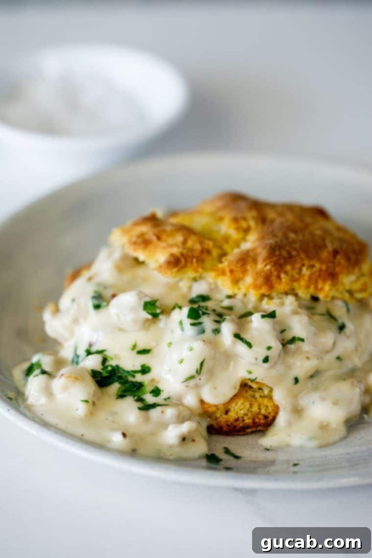 a flaky biscuit smothered in rich sawmill gravy