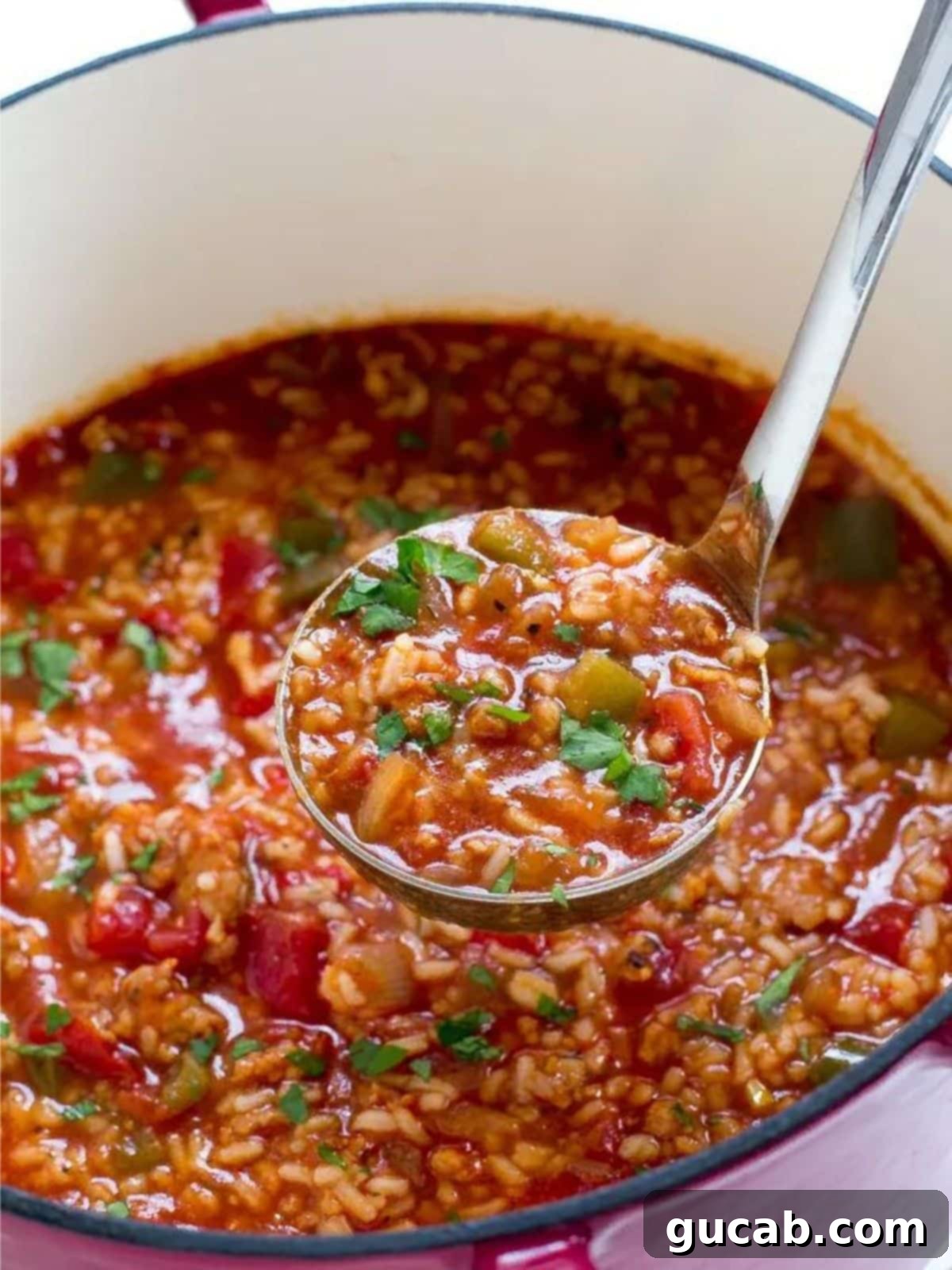 a hearty bowl of stuffed pepper soup