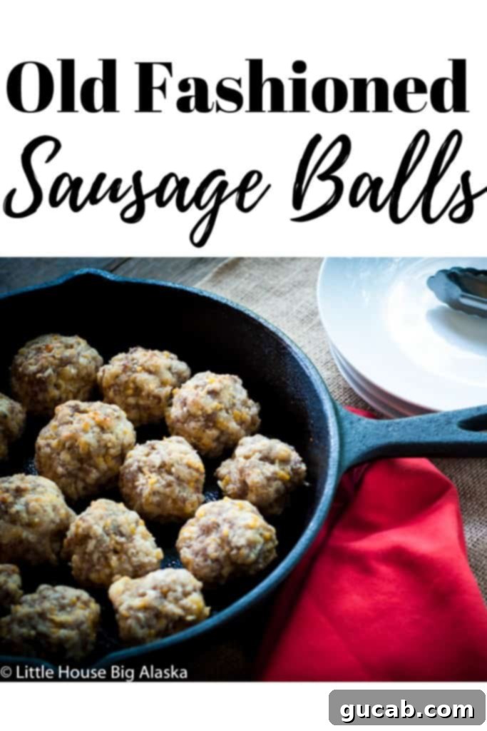 golden brown sausage balls in a cast iron skillet
