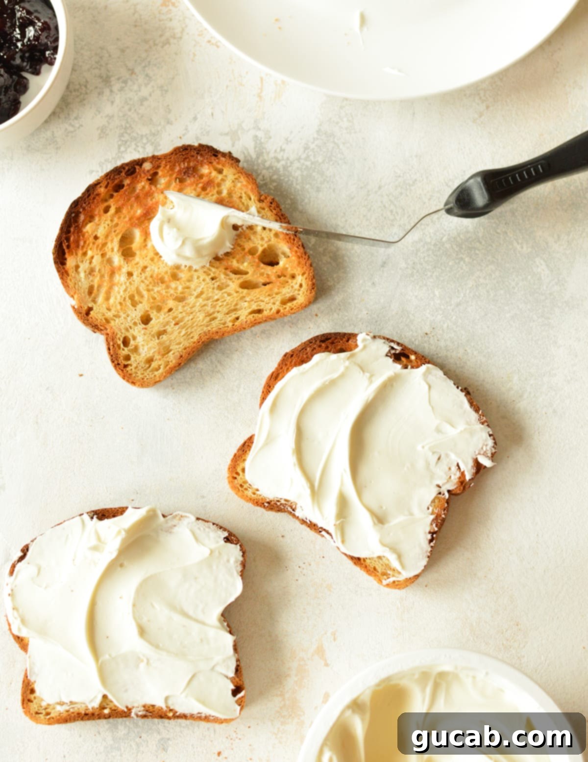cream cheese spread on toast