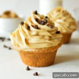 a cupcake with peanut butter cream cheese frosting