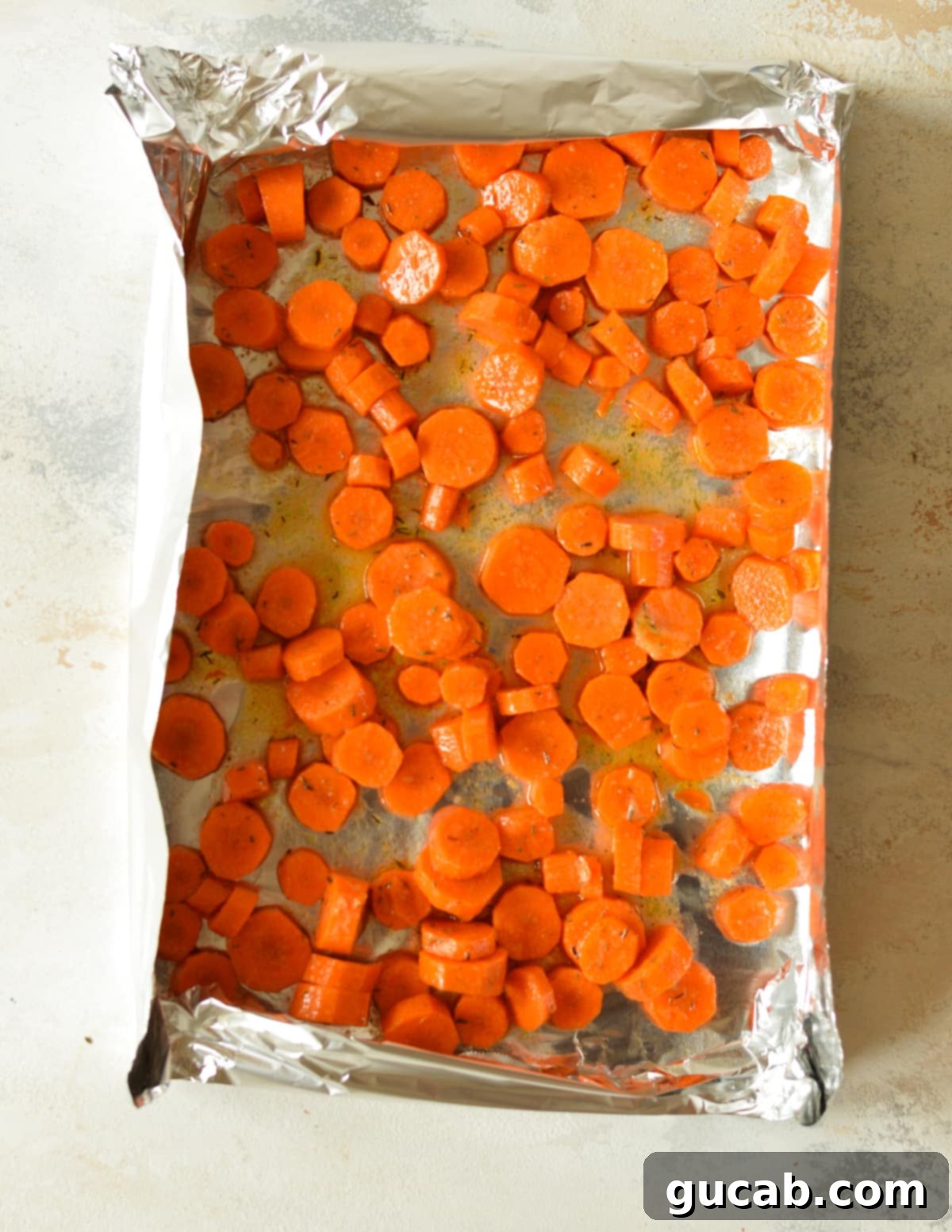 sliced carrots in aluminum foil