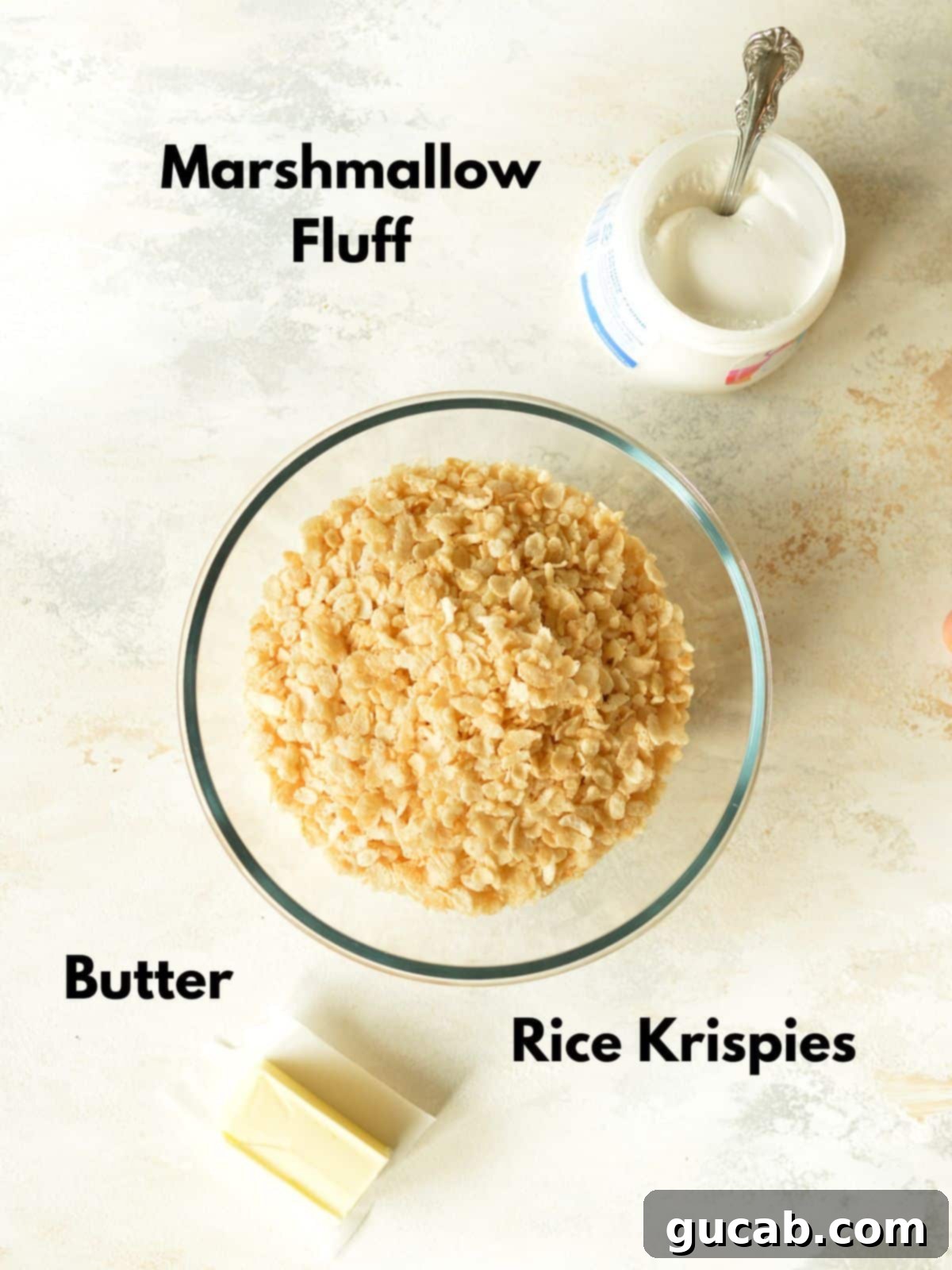 Fluffy Rice Krispie Treats 3 marshmallow fluff, rice krispies, and butter
