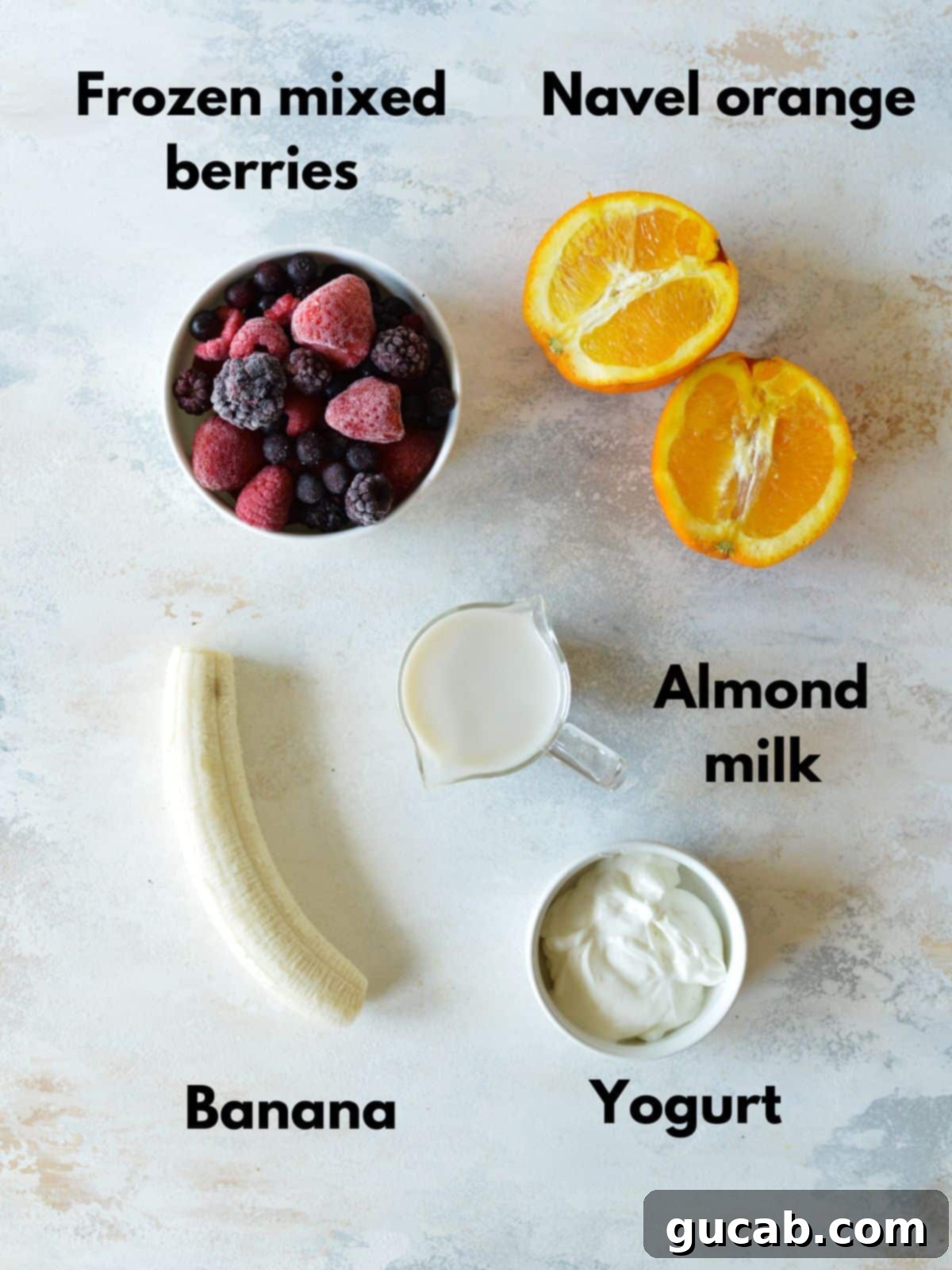 ingredients for berry almond milk smoothie