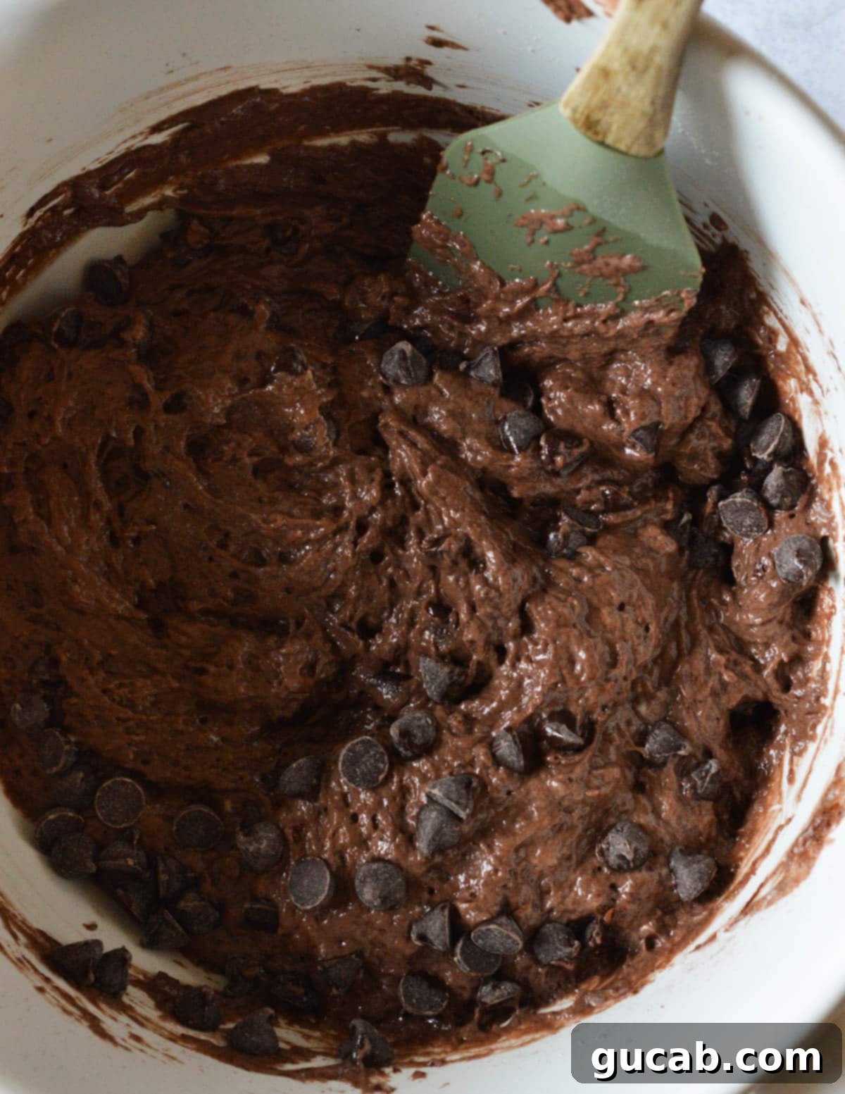 Guilt-Free Chocolate Pancake Indulgence 9 Pancake batter mixed with chocolate chips, ready for cooking, illustrating the perfect consistency.