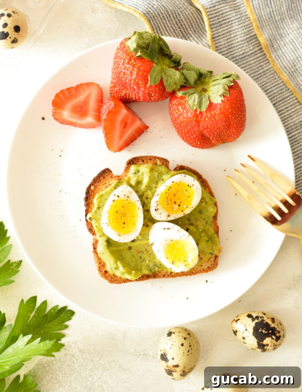 soft boiled quail eggs on avocado toast