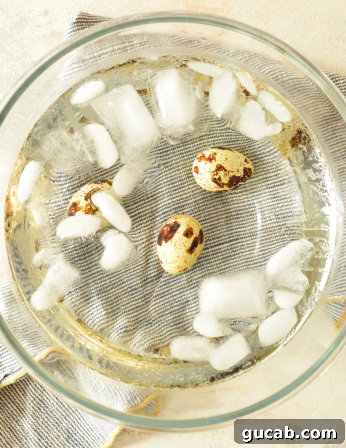 boiled quail eggs in ice bath