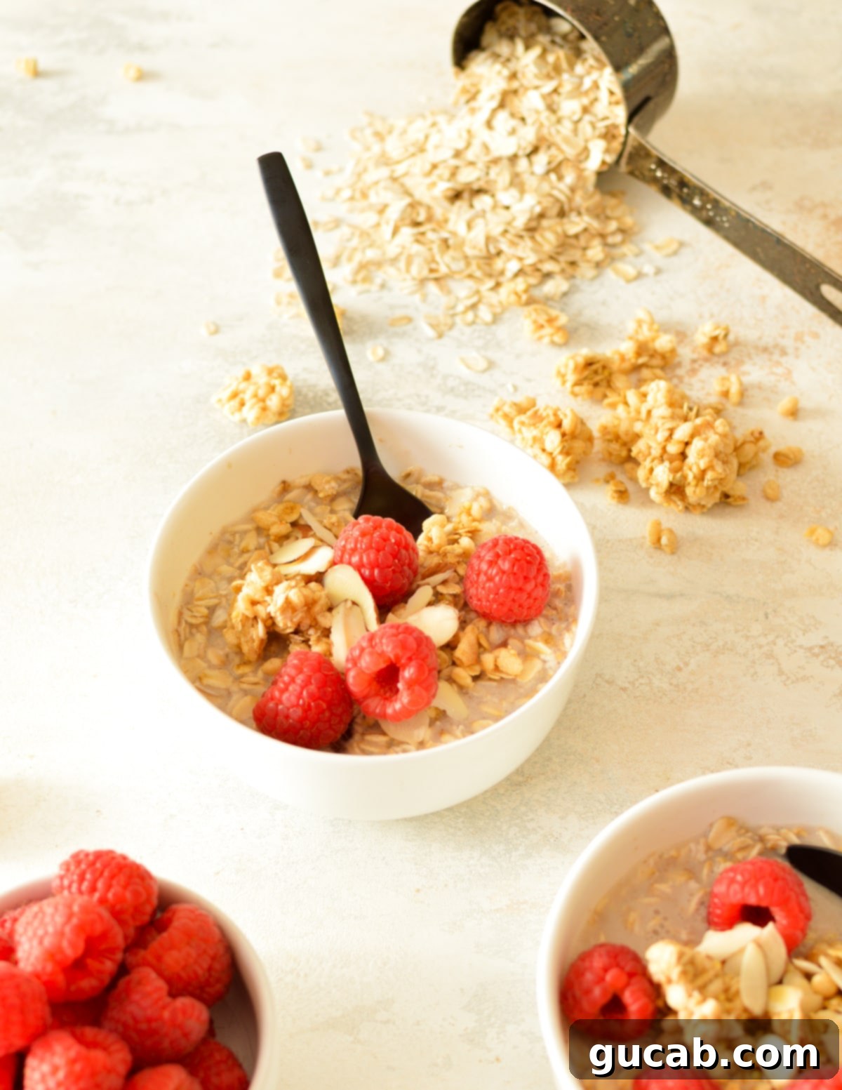 overnight oats with raspberries and granola