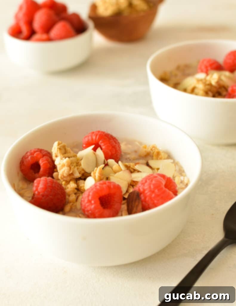 a bowl of overnight oats with raspberries
