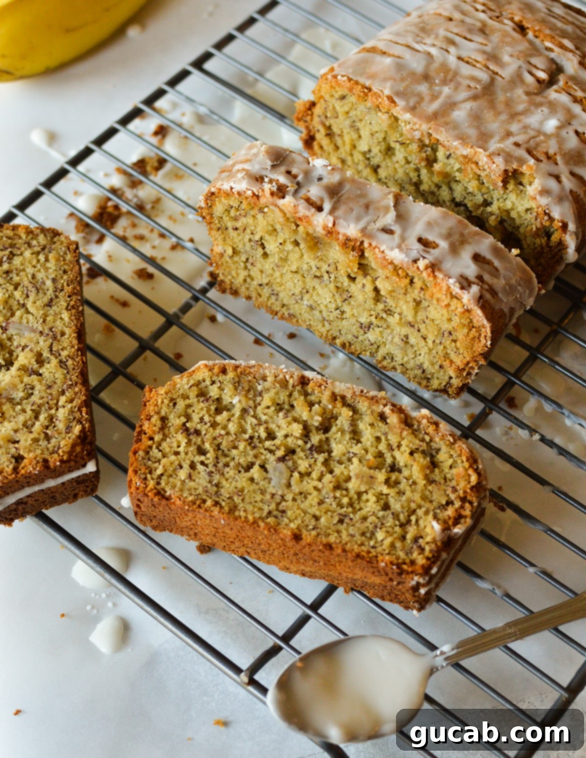 slices of banana bread with icing on top