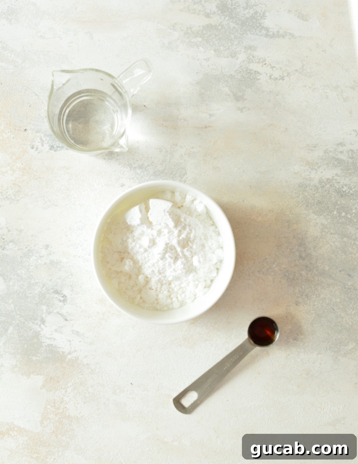 powdered sugar, water, and vanilla. 