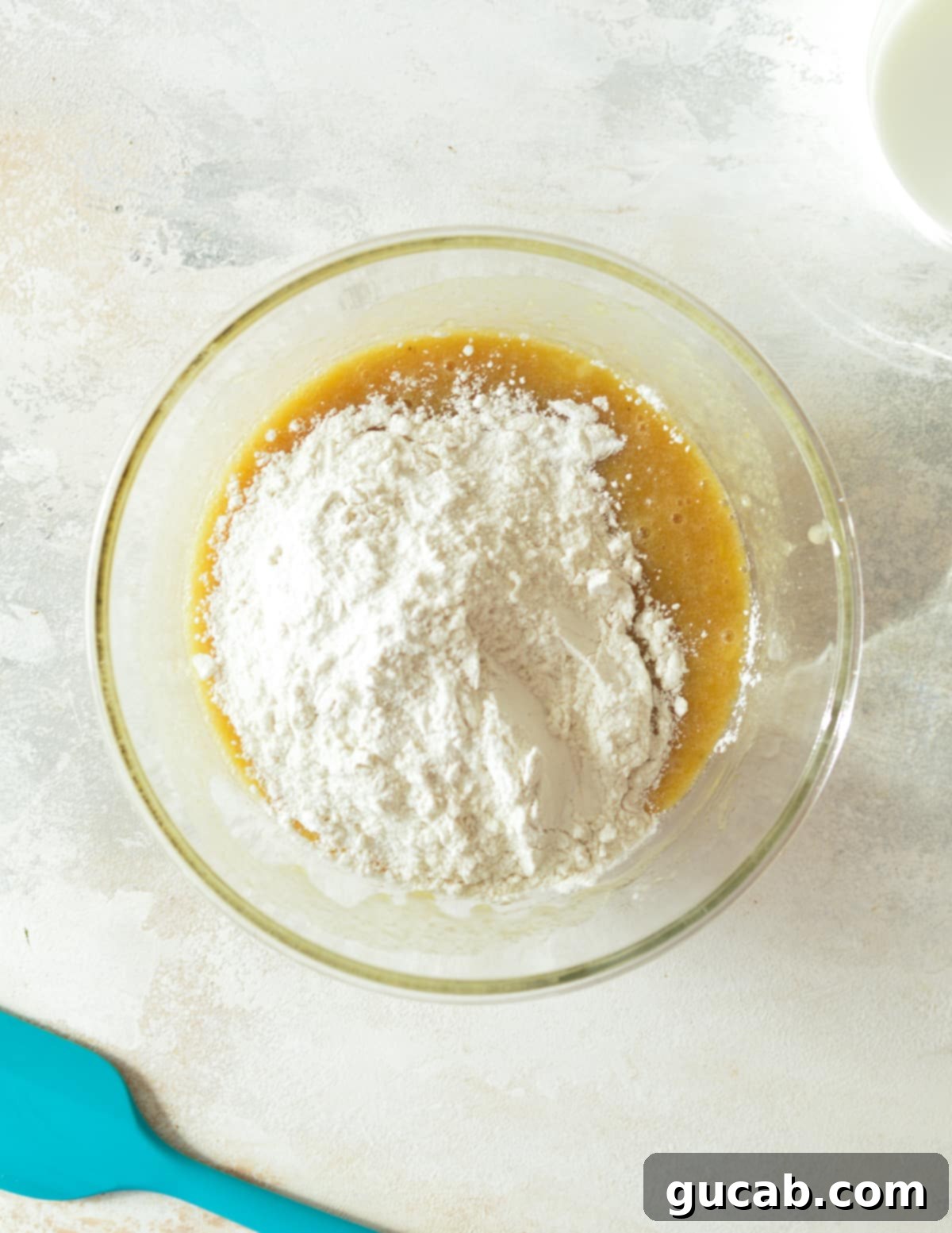 banana mixture with flour on top.