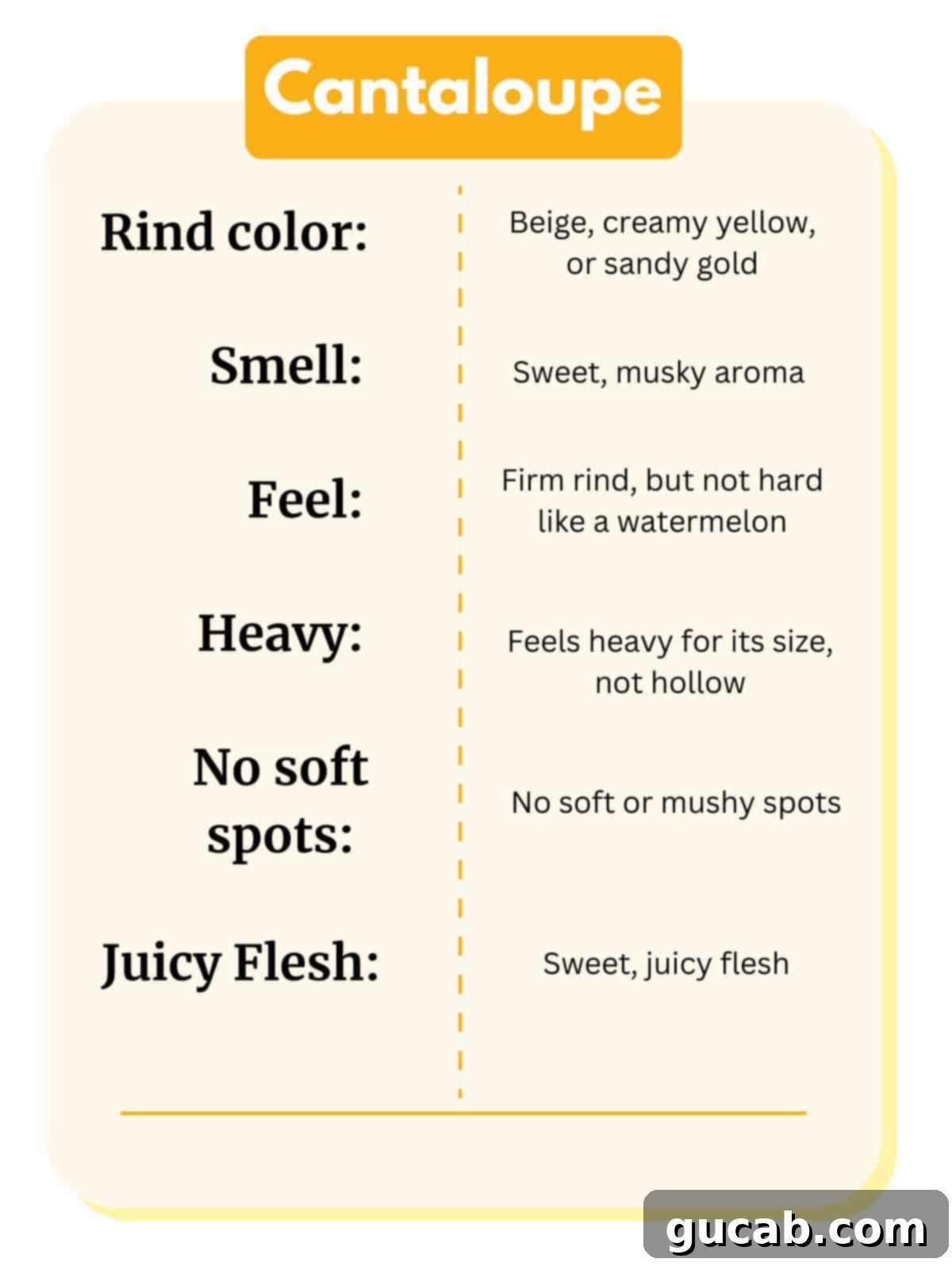 Chart outlining qualities of a ripe, underripe, and overripe cantaloupe
