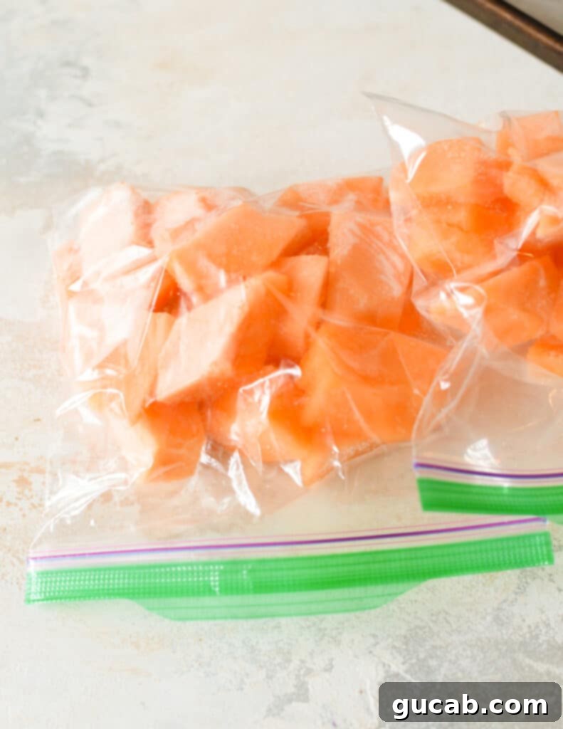 bags of frozen cantaloupe.
