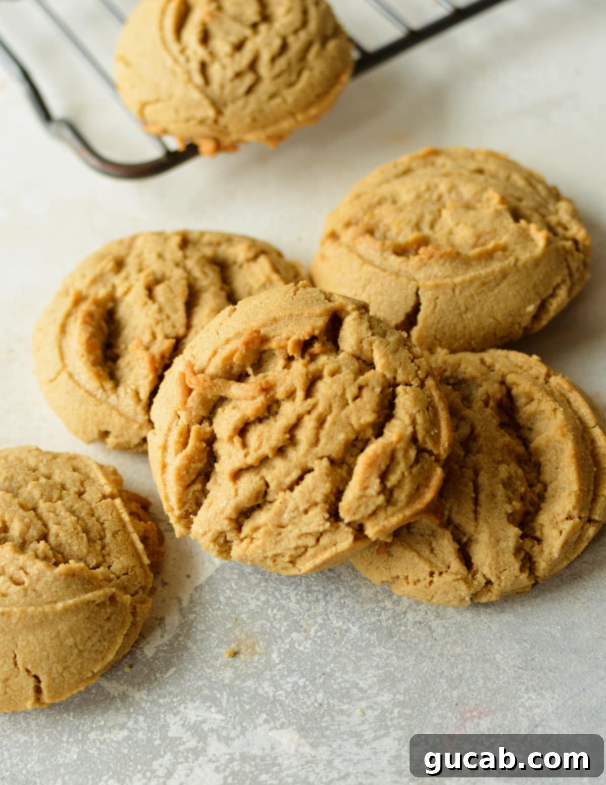 a stack of oat flour peanut butter cookies, showcasing their golden-brown edges and soft texture.