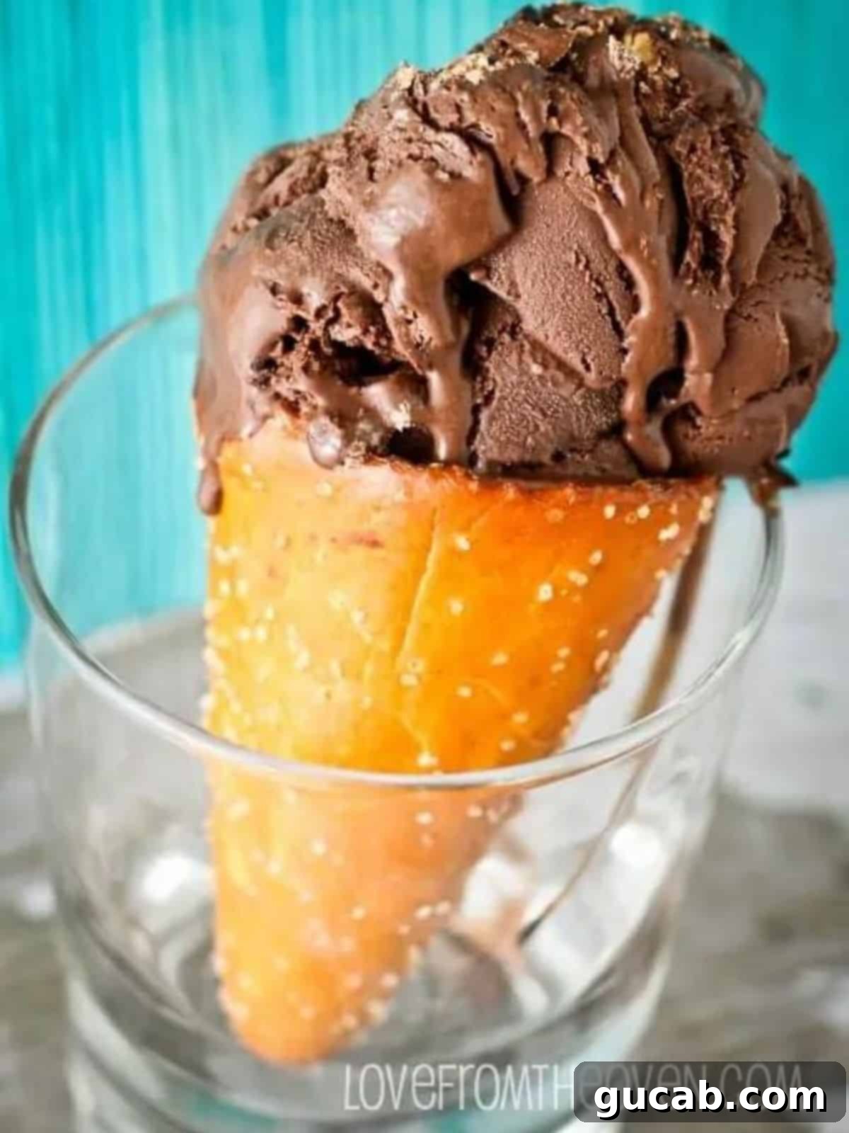 13 Nostalgic Ice Cream Maker Recipes 8 an ice cream cone with dark chocolate ice cream.