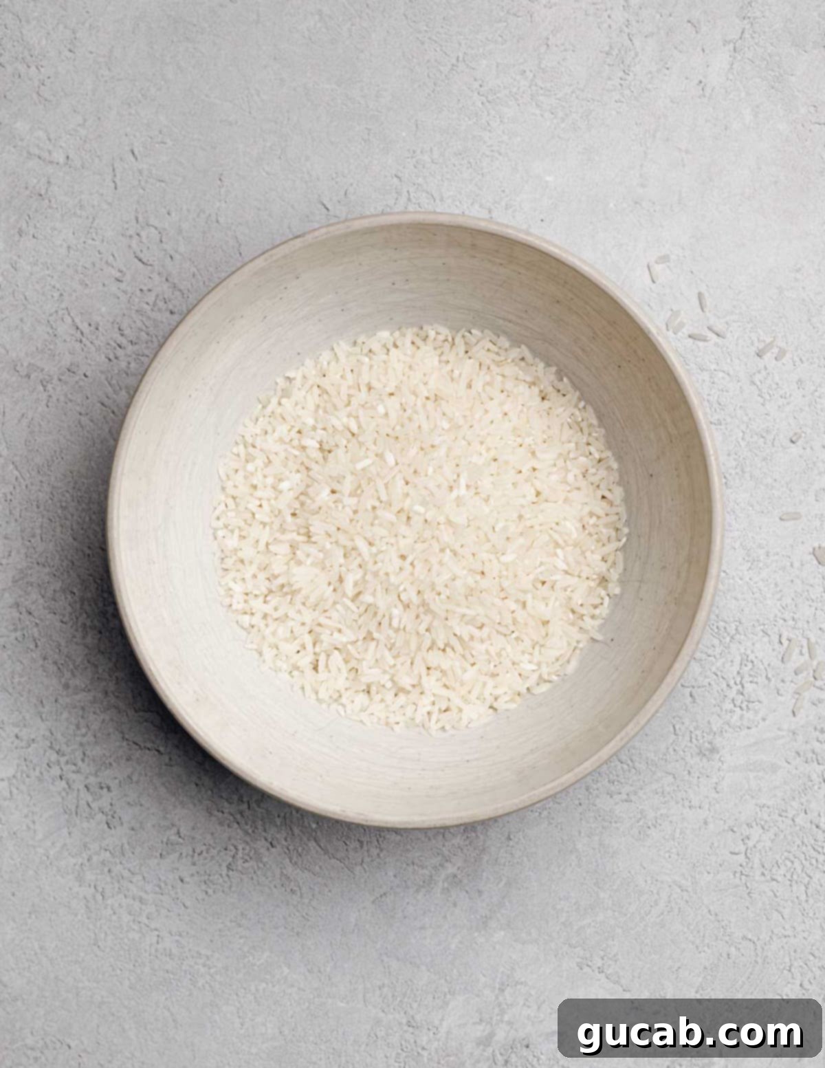 A bowl of dry long grain white rice before soaking.
