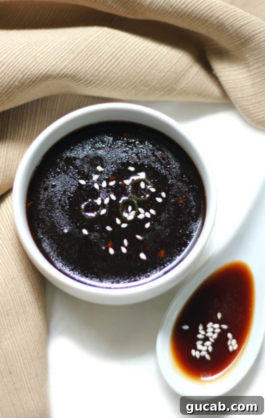 a bowl of teriyaki sauce. 