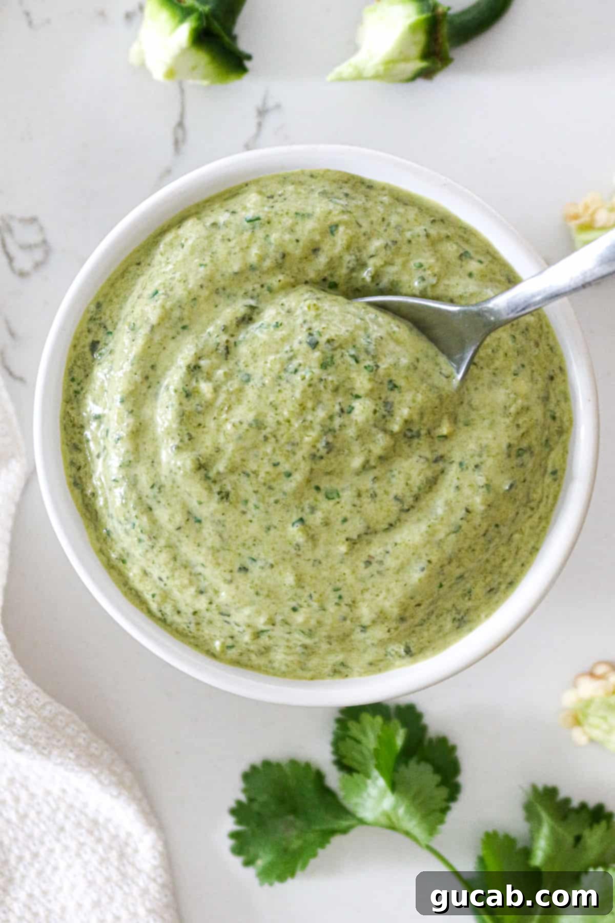 a bowl of poblano cream sauce. 