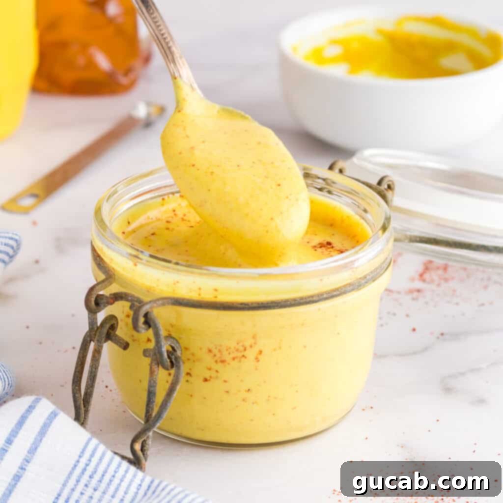a jar of honey mustard sauce. 