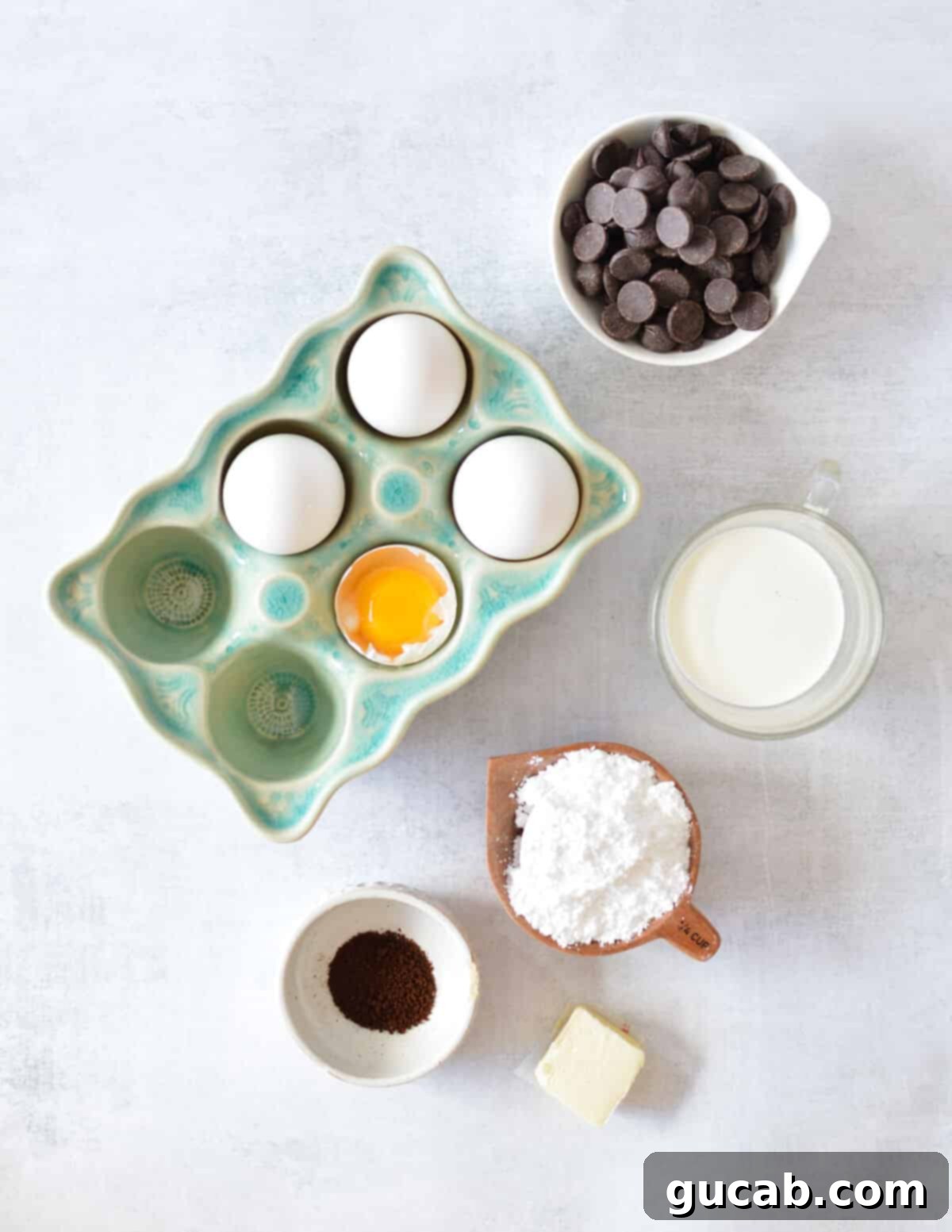 eggs, heavy cream, powdered sugar, instant coffee, butter. 