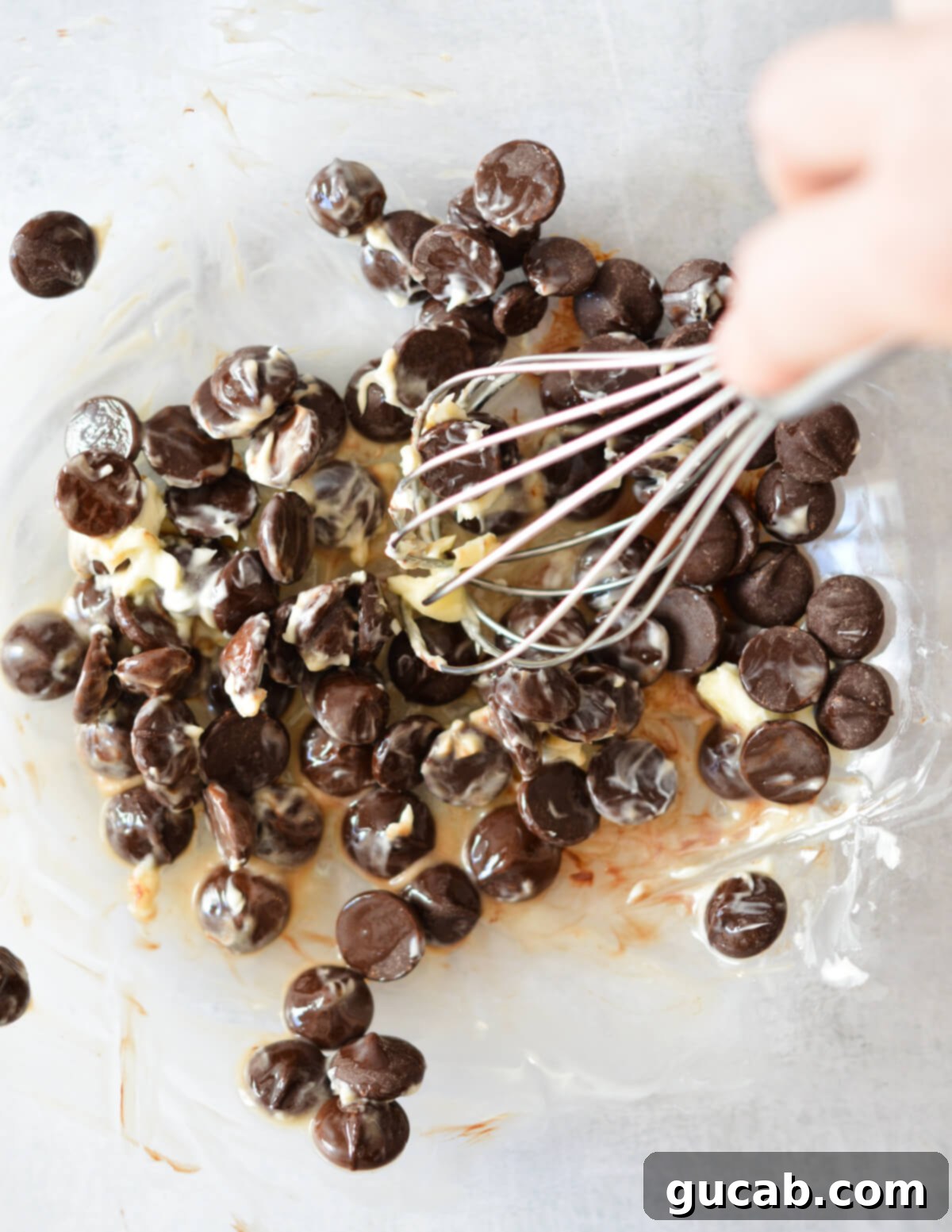 whisking slightly melted chocolate chips and butter. 