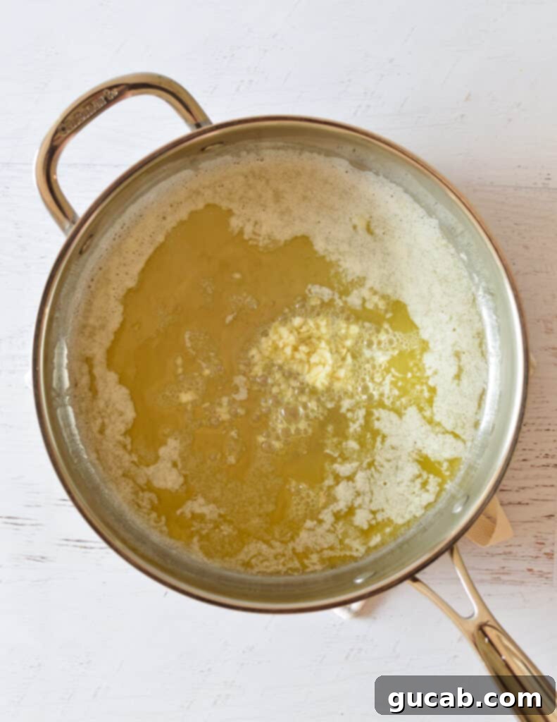 butter and minced garlic in a skillet.