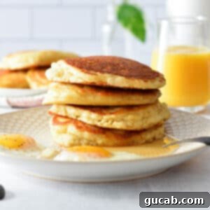 a stack of homemade buttermilk pancakes.