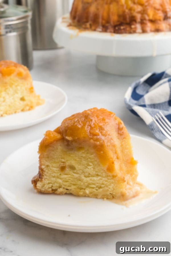 a slice of peach pound cake.