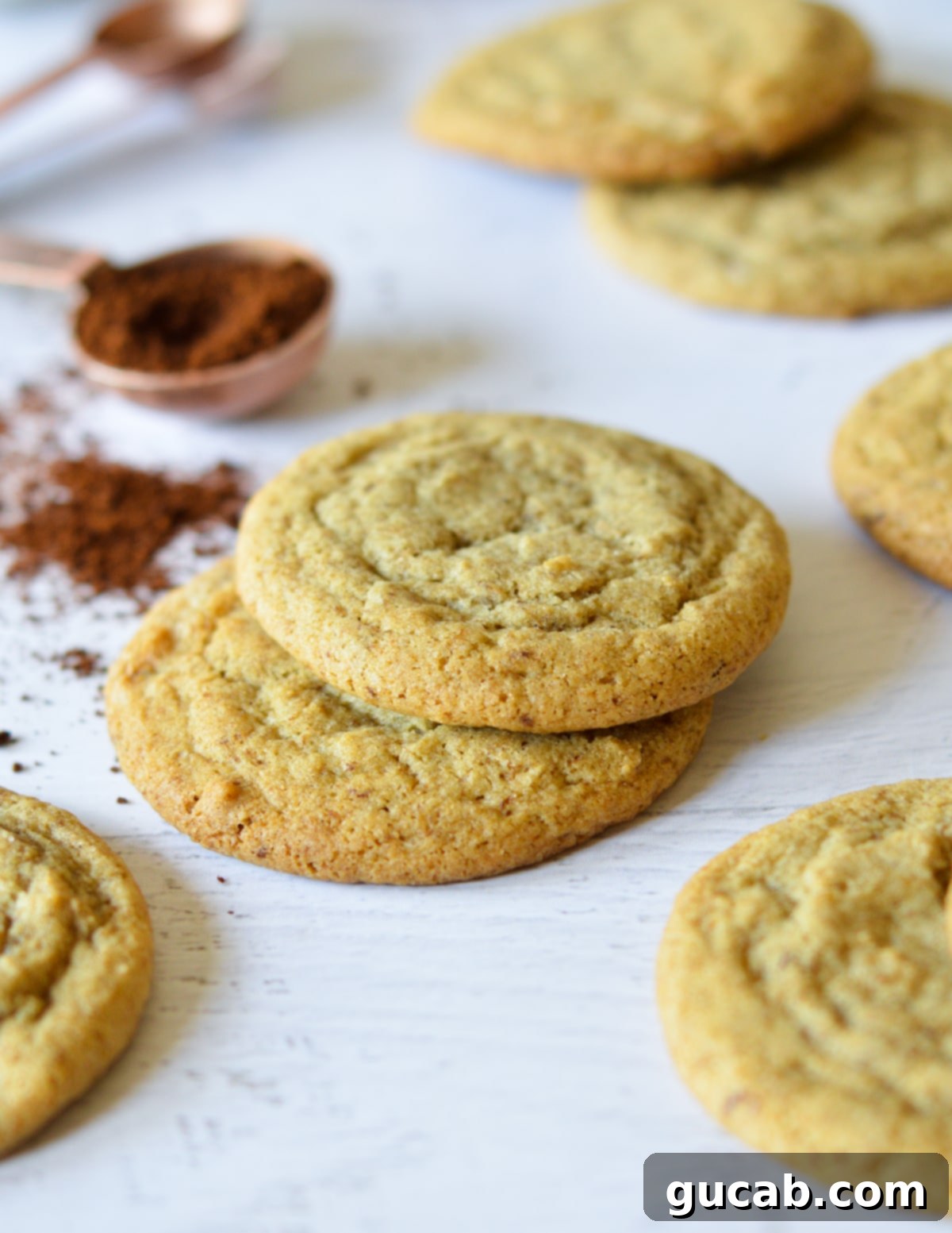 A beautiful stack of freshly baked coffee cookies, showcasing their chewy texture.