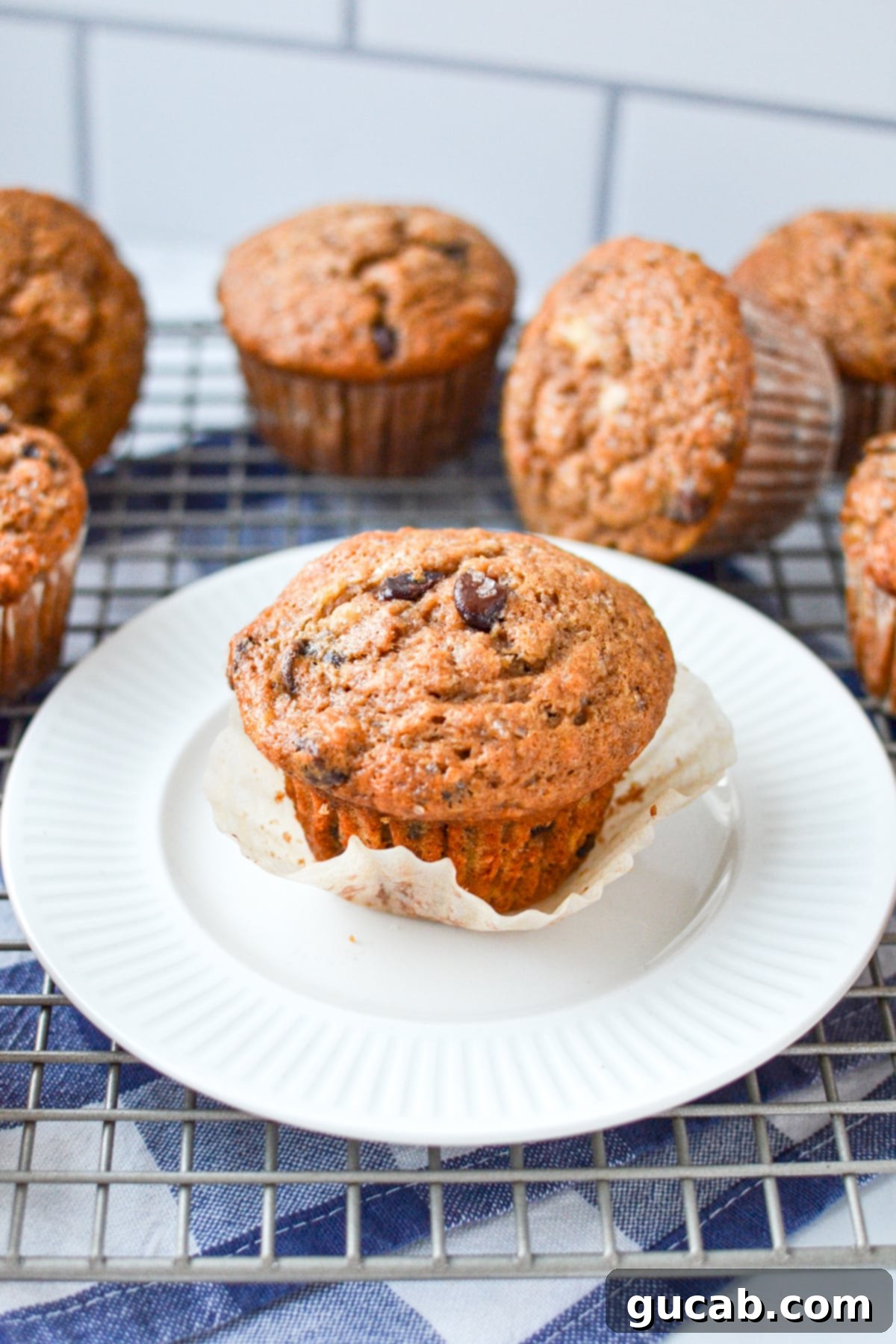 sourdough banana muffin on a plate. 