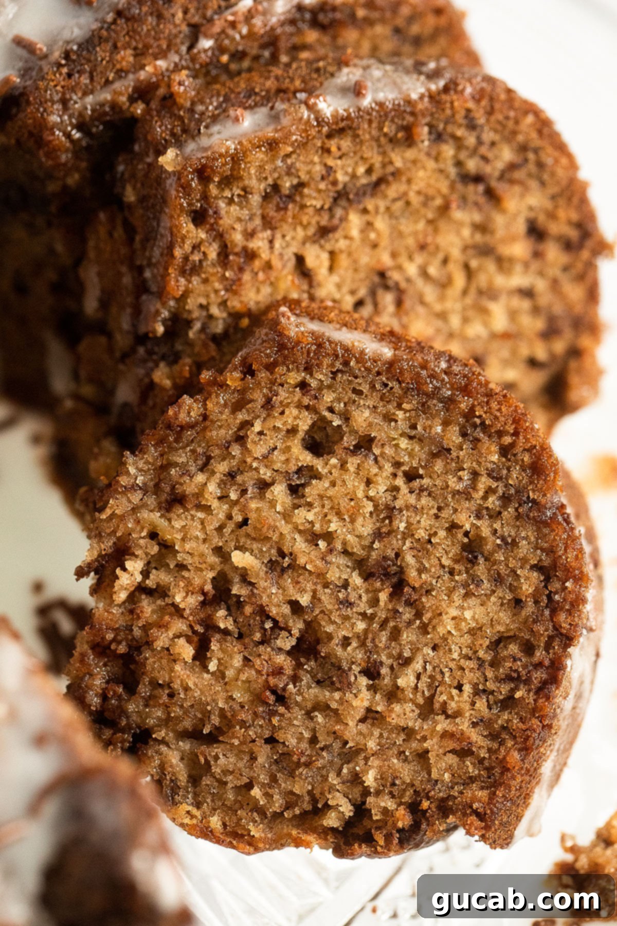 slices of banana bread bundt cake.