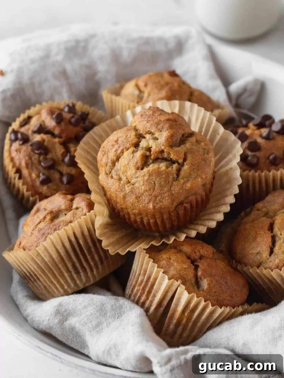 banana muffins in a stack. 
