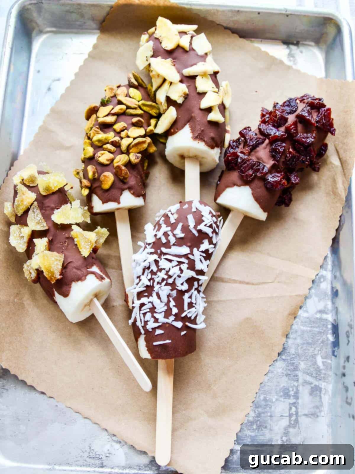 frozen bananas dipped in chocolate. 