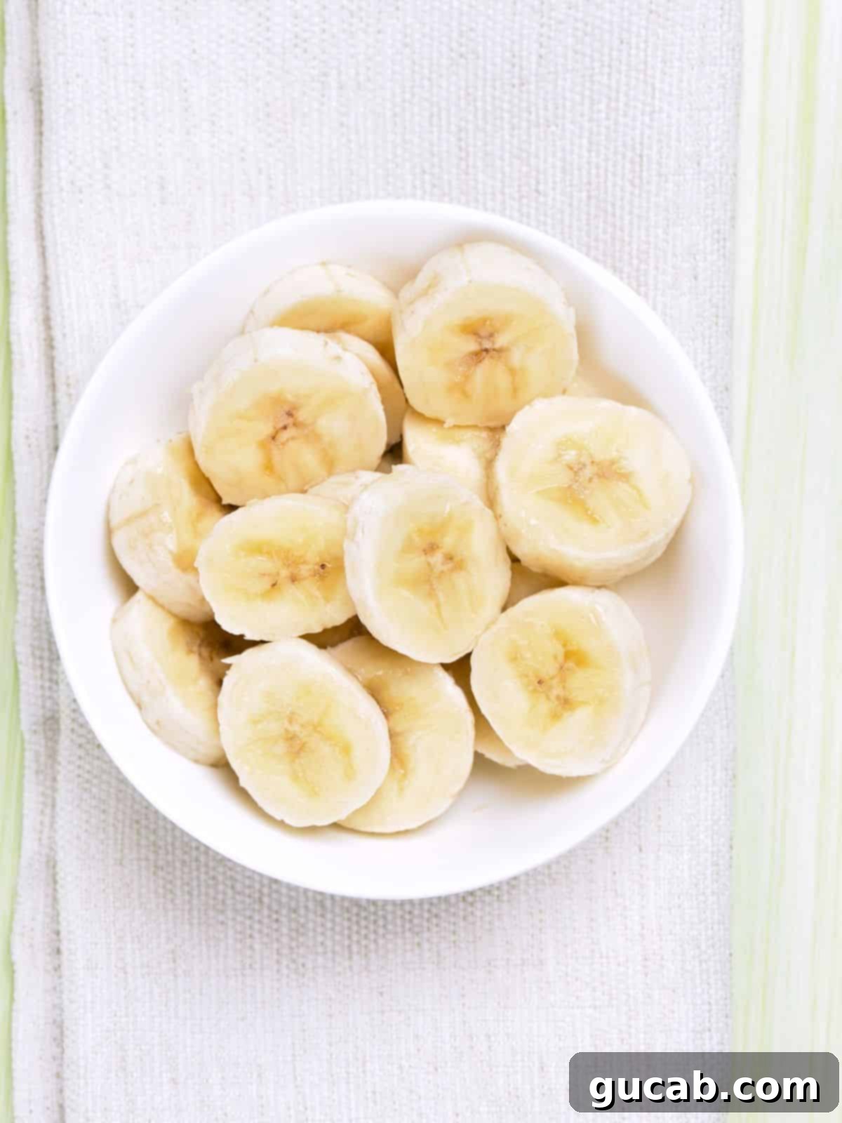a bowl of sliced bananas. 