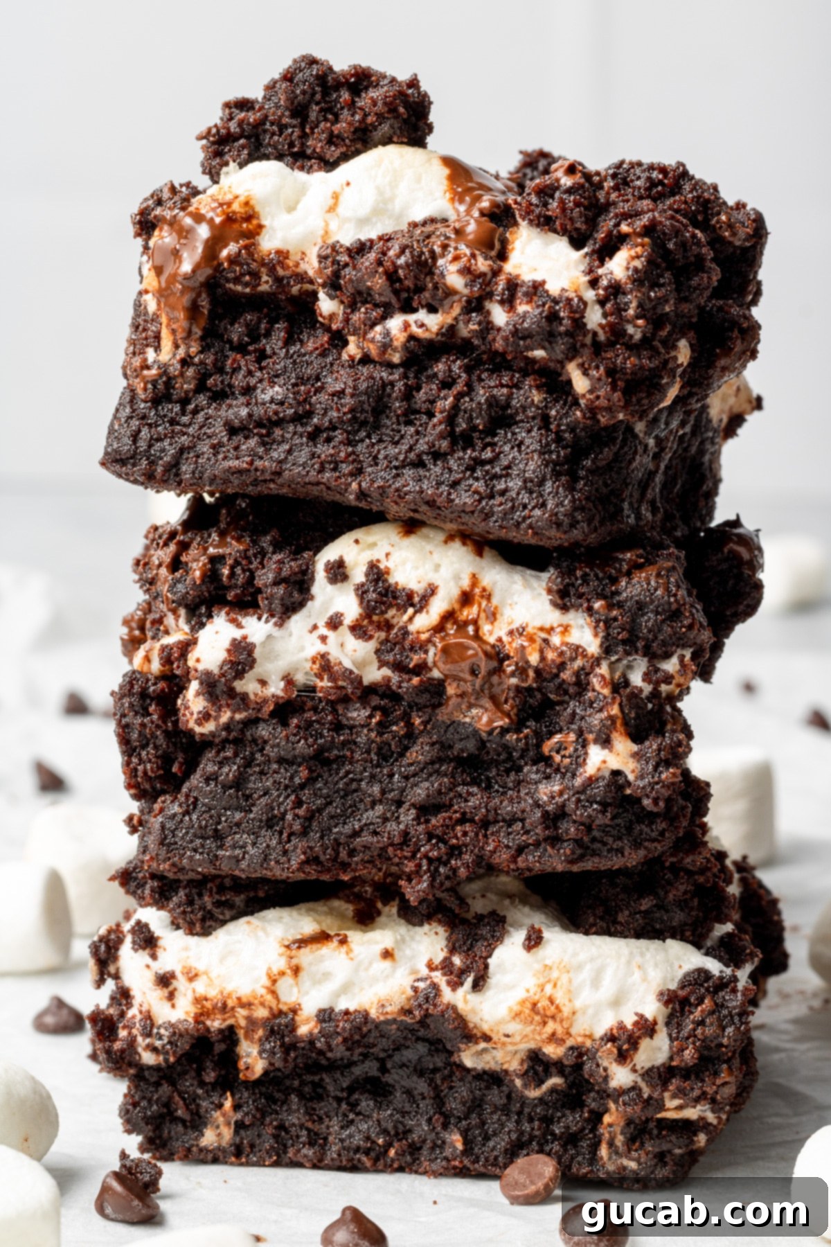 a stack of marshmallow brownies. 