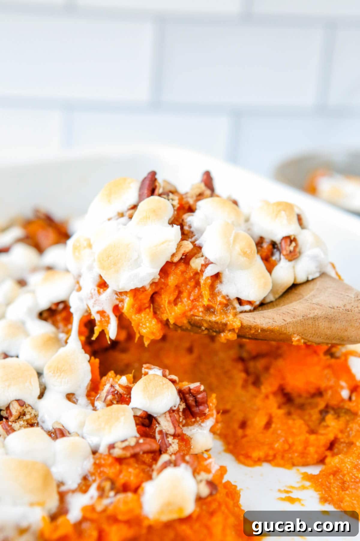 a scoop of sweet potato casserole. 