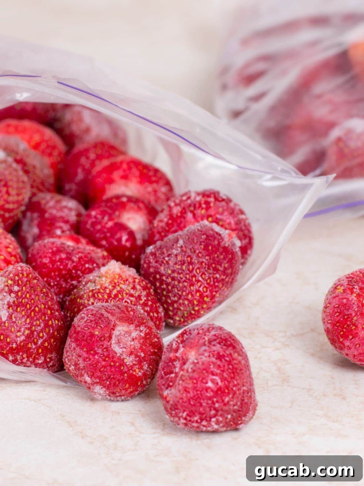 frozen strawberries in a bag.