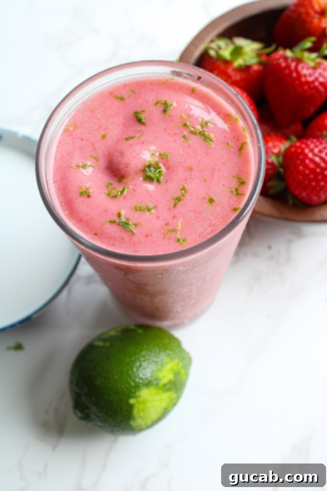 strawberry smoothie with lime zest.