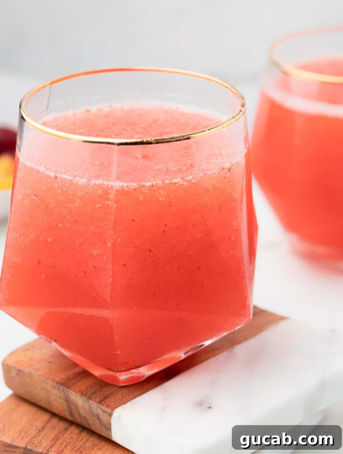 strawberry frose in a glass.